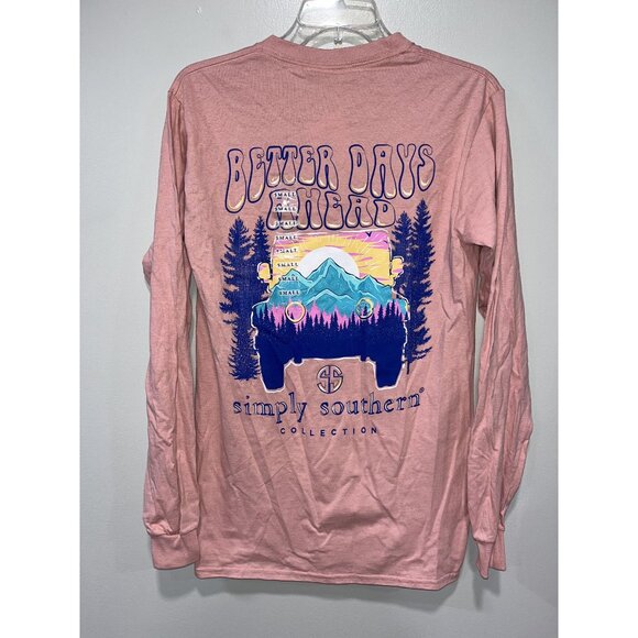 Simply Southern Collection Long Sleeve "Better‎ Days Ahead" T-Shirt Pink, Small - Picture 1 of 8